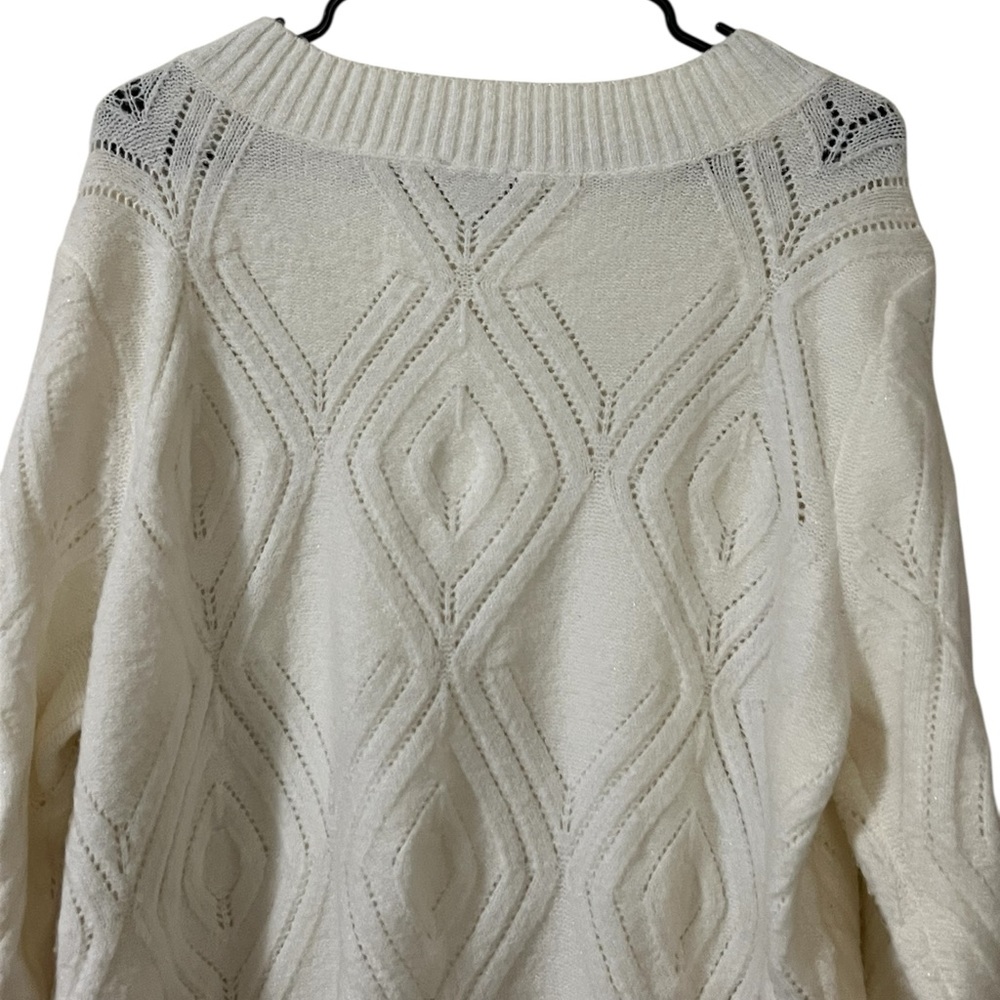 Talbots Cream Diamond Pattern Crew Neck Silver Sp… - image 4